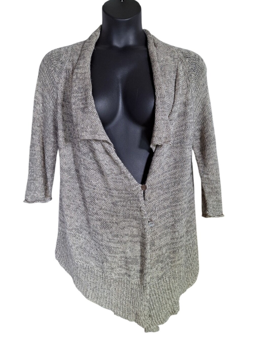Poetry Asymmetrical Open Knit Button Front Cardigan L Linen Alpaca Lagenlook